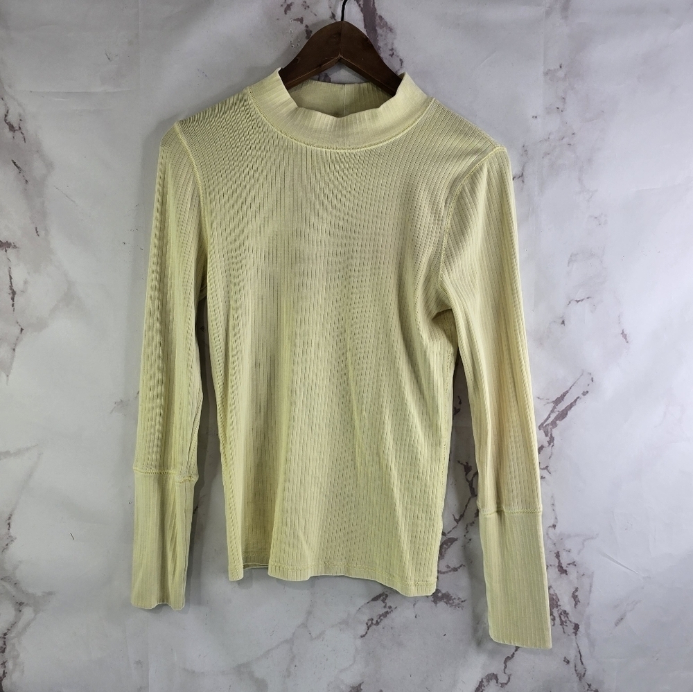 Free People Top Womens Large Yellow Rib Mock Neck Long Sleeve Intimately Banana